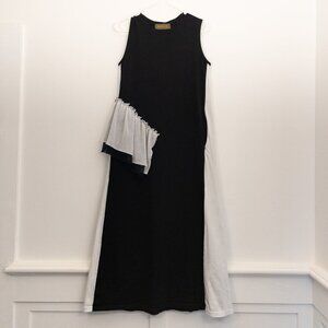 RISLEY Black & White Colorblock Ruffle Dress | Asymmetrical Avant-Garde Style